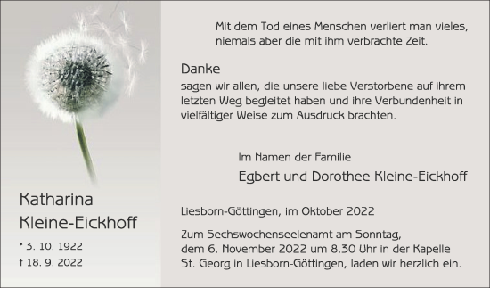 Traueranzeige von Katharina Kleine-Eickhoff von Die Glocke