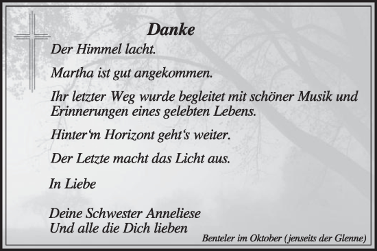 Traueranzeige von Martha  von Die Glocke