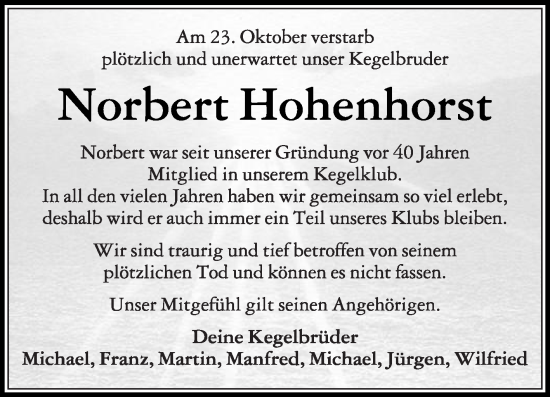 Traueranzeige von Norbert Hohenhorst von Die Glocke