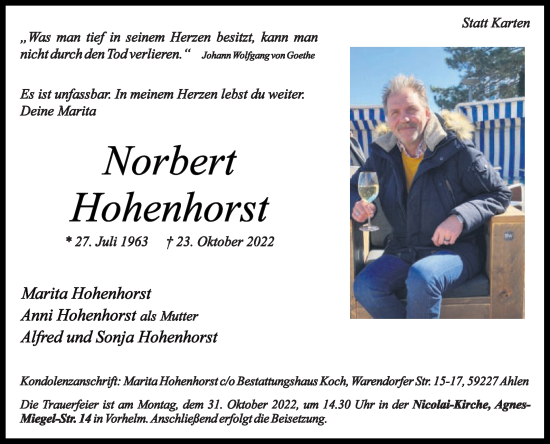 Traueranzeige von Norbert Hohenhorst von Die Glocke