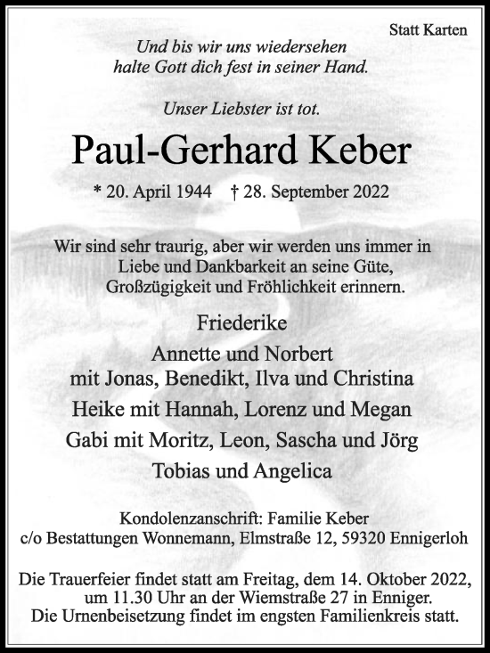 Traueranzeige von Paul-Gerhard Keber von Die Glocke