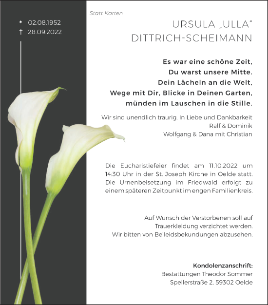 Traueranzeige von Ursula Dittrich-Scheimann von Die Glocke