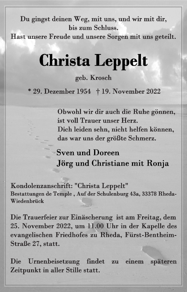  Traueranzeige für Christa Leppelt vom 23.11.2022 aus Die Glocke