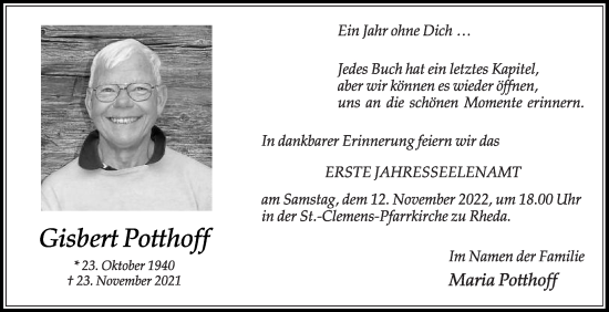 Traueranzeige von Gisbert Potthoff von Die Glocke