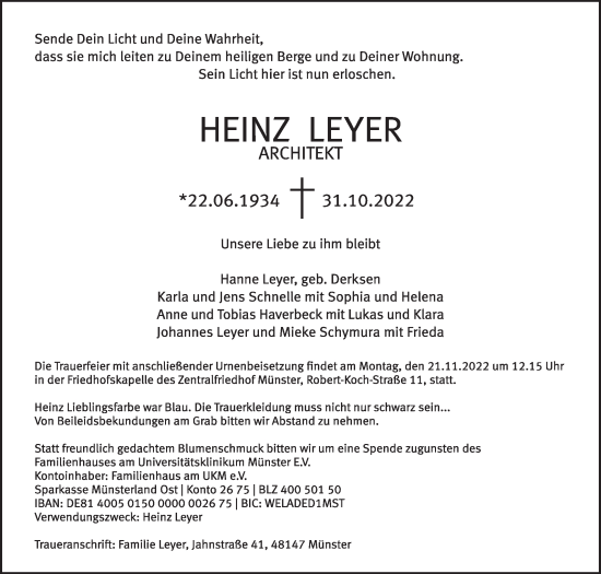 Traueranzeige von Heinz Leyer von Die Glocke