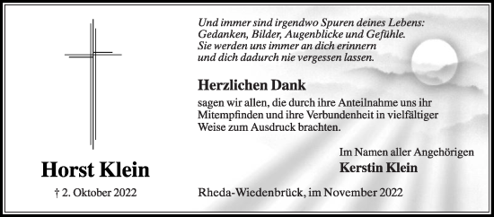 Traueranzeige von Horst Klein von Die Glocke