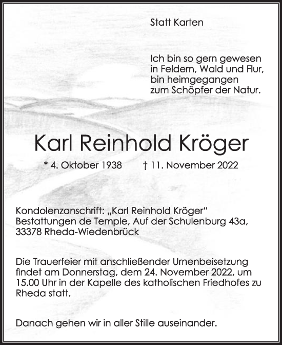Traueranzeige von Karl Reinhold Kröger von Die Glocke