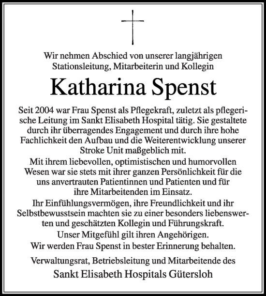 Traueranzeige von Katharina Spenst von Die Glocke