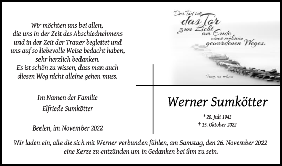 Traueranzeige von Werner Sumkötter von Die Glocke
