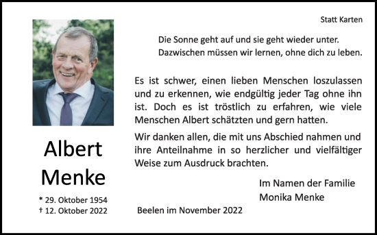Traueranzeige von Albert Menge von Die Glocke