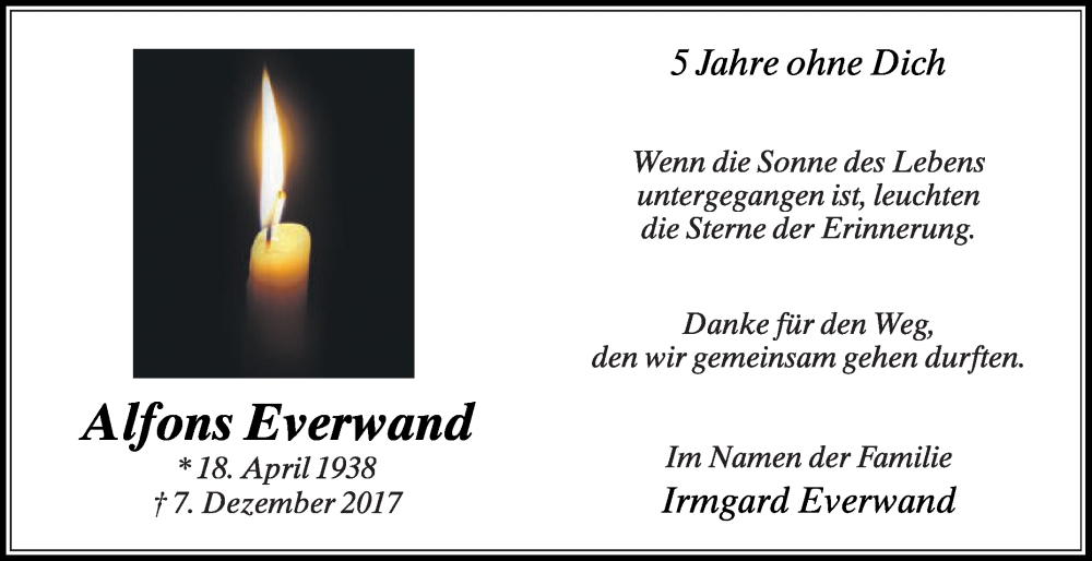  Traueranzeige für Alfons Everwand vom 07.12.2022 aus Die Glocke