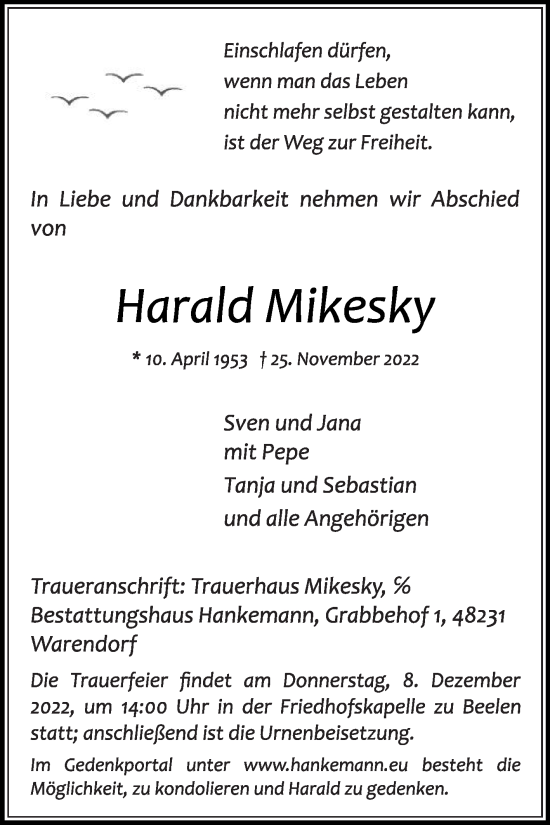 Traueranzeige von Harald Mikesky von Die Glocke