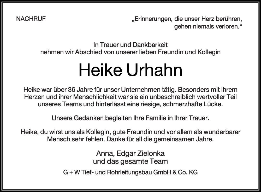  Traueranzeige für Heike Urhahn vom 10.12.2022 aus Die Glocke