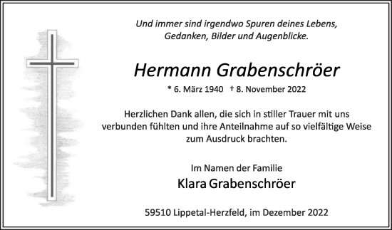 Traueranzeige von Hermann Grabenschröer von Die Glocke