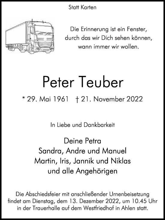 Traueranzeige von Peter Teuber von Die Glocke