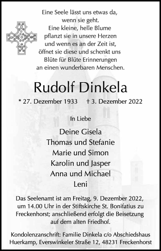 Traueranzeige von Rudolf Dinkela von Die Glocke