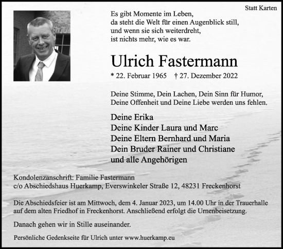 Traueranzeige von Ulrich Fastermann von Die Glocke