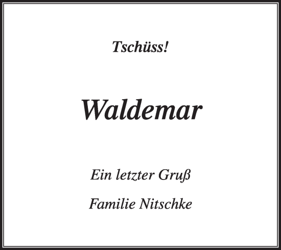 Traueranzeige von Waldemar  von Die Glocke