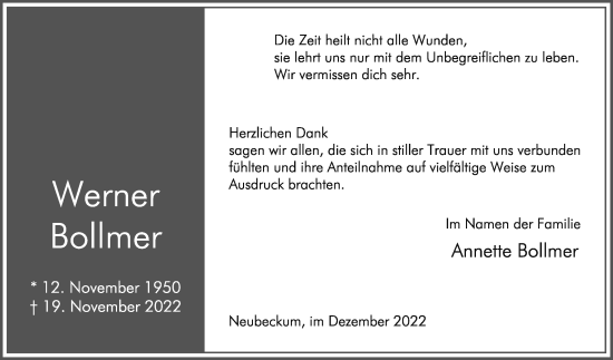 Traueranzeige von Werner Bollmer von Die Glocke