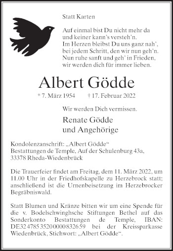 Traueranzeige von Albert Gödde von Die Glocke