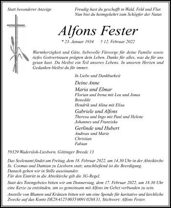 Traueranzeige von Alfons Fester von Die Glocke