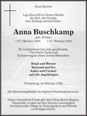 Traueranzeige von Anna Buschkamp von Die Glocke