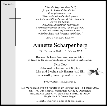 Traueranzeige von Annette Scharpenberg von Die Glocke