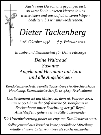 Traueranzeige von Dieter Tackenberg von Die Glocke