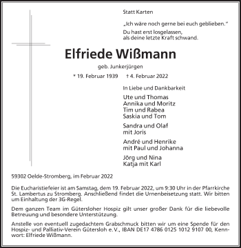 Traueranzeige von Elfriede Wißmann von Die Glocke