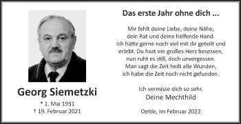 Traueranzeige von Georg Siemetzki von Die Glocke