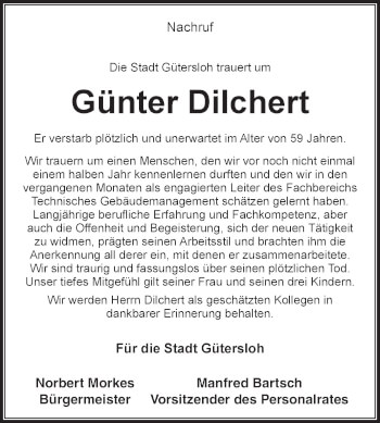 Traueranzeige von Günter Dilchert von Die Glocke