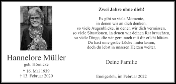 Traueranzeige von Hannelore Müller von Die Glocke