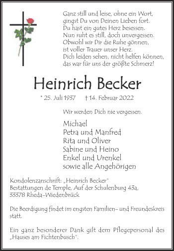 Traueranzeige von Heinrich Becker von Die Glocke