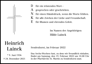 Traueranzeige von Heinrich Lainck von Die Glocke