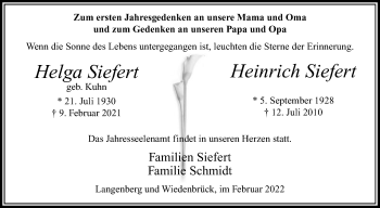 Traueranzeige von Heinrich Siefert von Die Glocke
