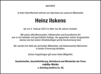 Traueranzeige von Heinz Ilskens von Die Glocke
