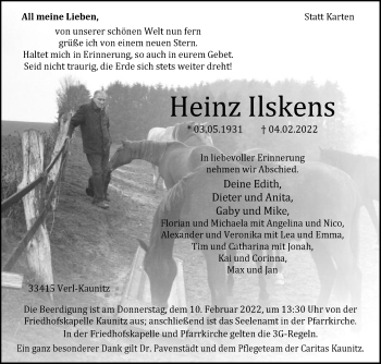 Traueranzeige von Heinz Ilskens von Die Glocke