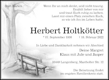 Traueranzeige von Herbert Holtkötter von Die Glocke