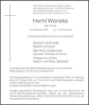 Traueranzeige von Hermi Wieneke von Die Glocke