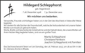 Traueranzeige von Hildegard Schlepphorst von Die Glocke