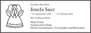 Traueranzeige von Josefa Suer von Die Glocke