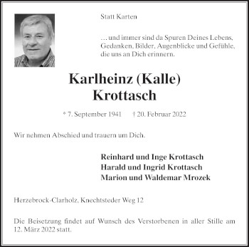 Traueranzeige von Karlheinz Krottasch von Die Glocke