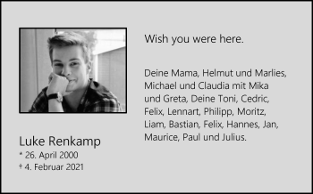 Traueranzeige von Luke Renkamp von Die Glocke