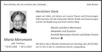 Traueranzeige von Maria Mersmann von Die Glocke