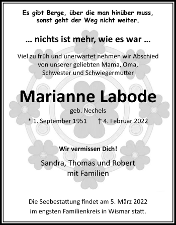 Traueranzeige von Marianne Labode von Die Glocke