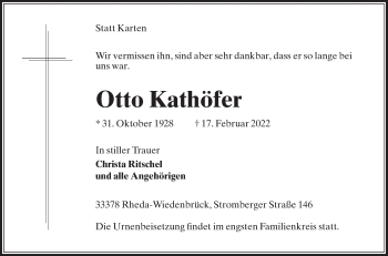 Traueranzeige von Otto Kathöfer von Die Glocke