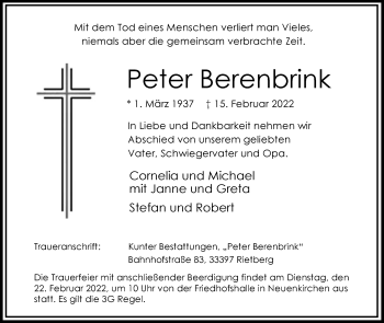 Traueranzeige von Peter Berenbrink von Die Glocke