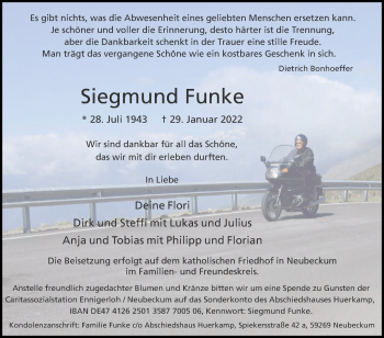 Traueranzeige von Siegmund Funke von Die Glocke