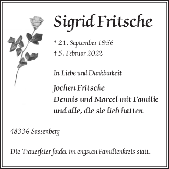 Traueranzeige von Sigrid Fritsche von Die Glocke