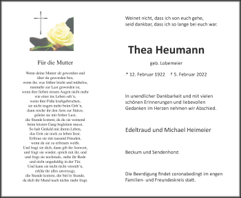 Traueranzeige von Thea Heumann von Die Glocke